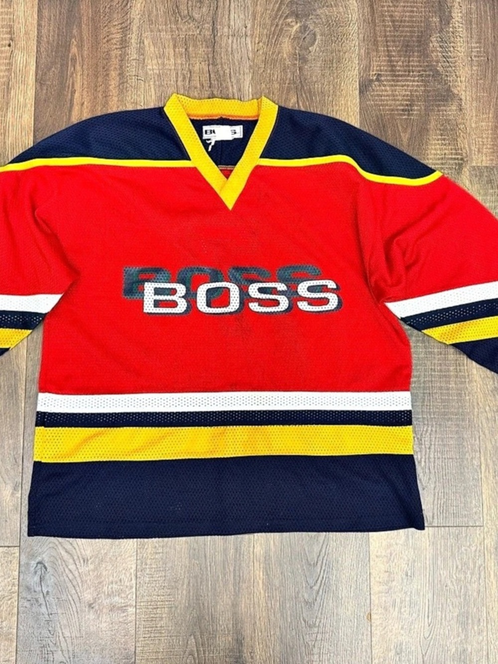 BOSS Men's Striped Athletic Jersey in Red & Navy